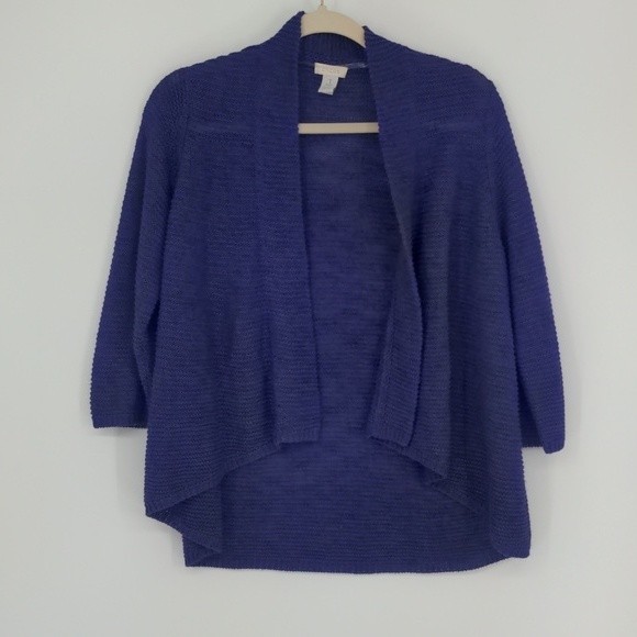 Chico's Women's Purple Linen‎ Blend Cardigan Size Medium Open Front Short Length - Picture 1 of 12